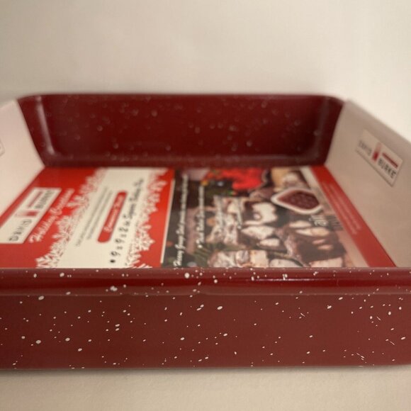 David Burke Bakeware 9x9x2 non stick square cake pan in red &White Speckled - Picture 5 of 8